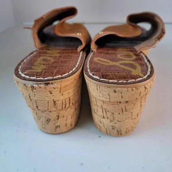 Sam Edelman Sandals Womens 8 Tan Suede Open-Toe Cork Wedge Slip-on - Picture 5 of 7